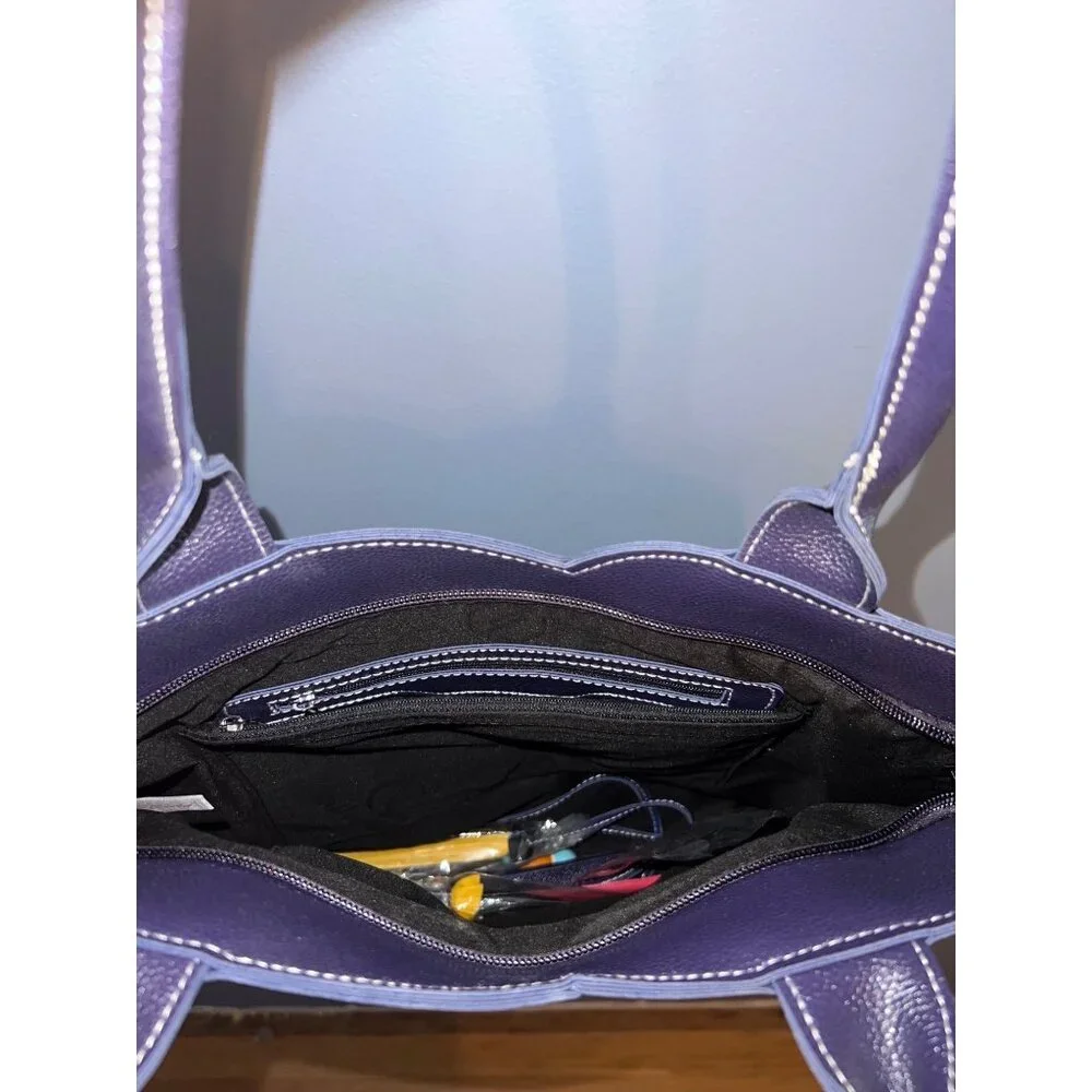 Mellow World Navy Blue/Purple Vegan‎ Leather Tote Purse W Multi Colored Tassels